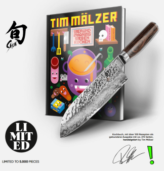 KAI Shun Premier Tim M&auml;lzer - Damastmesser 18 cm und handsigniertes Kochbuch
