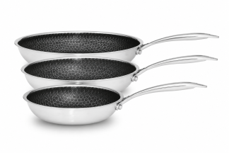 Henssler Edelstahl-Bratpfanne mit Wabenstruktur 3er-Set mit 20cm + 24cm + 28cm