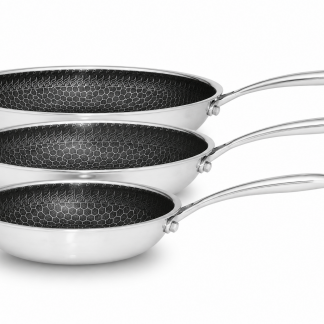 Henssler Edelstahl-Bratpfanne mit Wabenstruktur 3er-Set mit 20cm + 24cm + 28cm