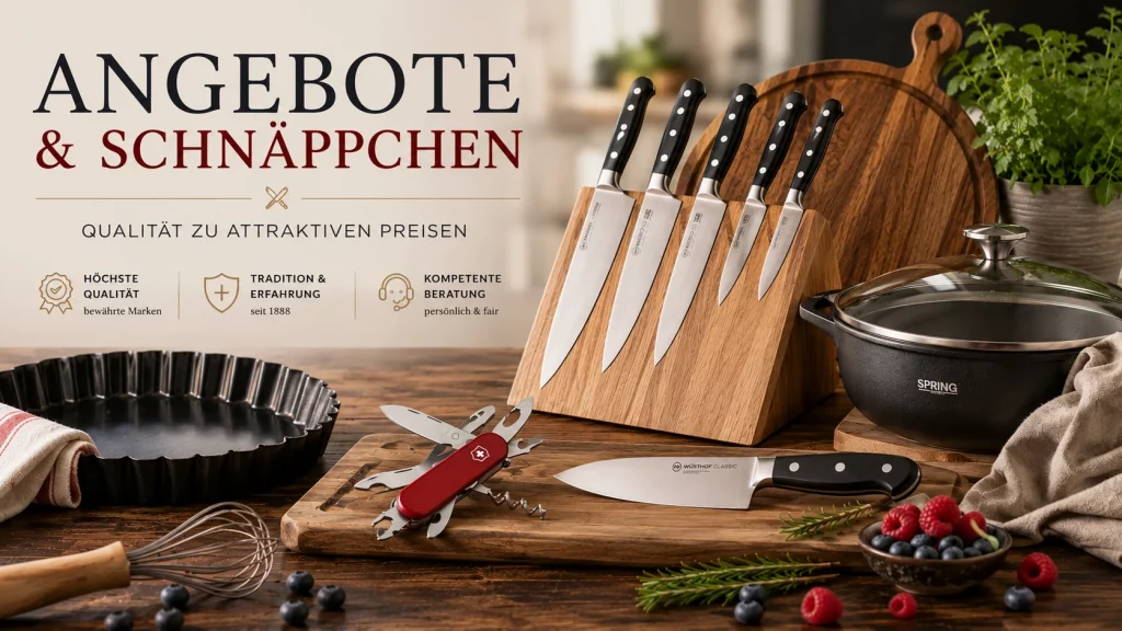 Angebote und Schnäppchen mit hochwertigen Messern, Kochgeschirr und Backzubehör bei Carl Stieß