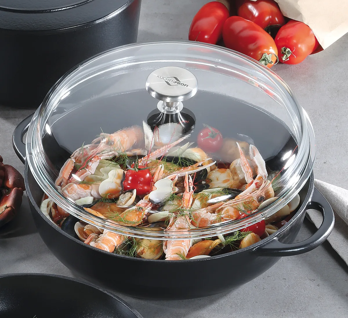 KÜCHENPROFI Bauernpfanne PROVENCE Gusseisen Ø 28 cm mit hohem Glasdeckel schwarz – Bild 2